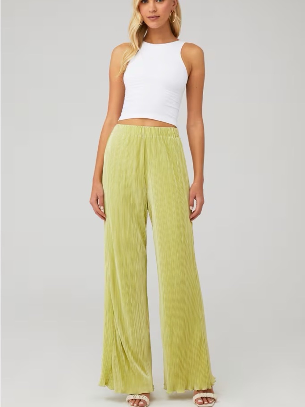 Pepper Mayo Pleated Wide-Leg Pants in Light Green